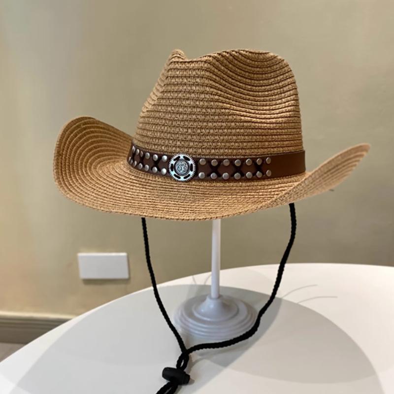 Straw western cowboy hat men's outdoor sunshade sun protection hat retro casual riding jazz hat women