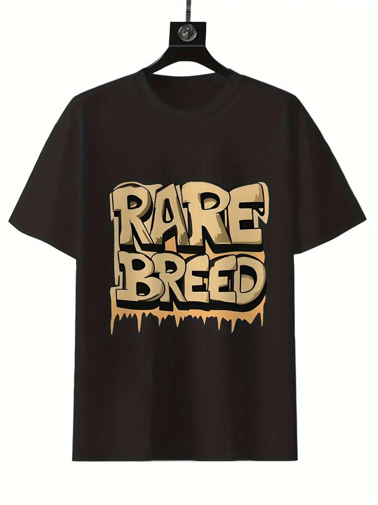 Herren Freizeit-T-Shirt mit geometrischem "RARE BREED" Aufdruck - Rundhalsausschnitt, Kurzarm, Ganzjahresstrickoberteil für Outdoor-Bekleidung