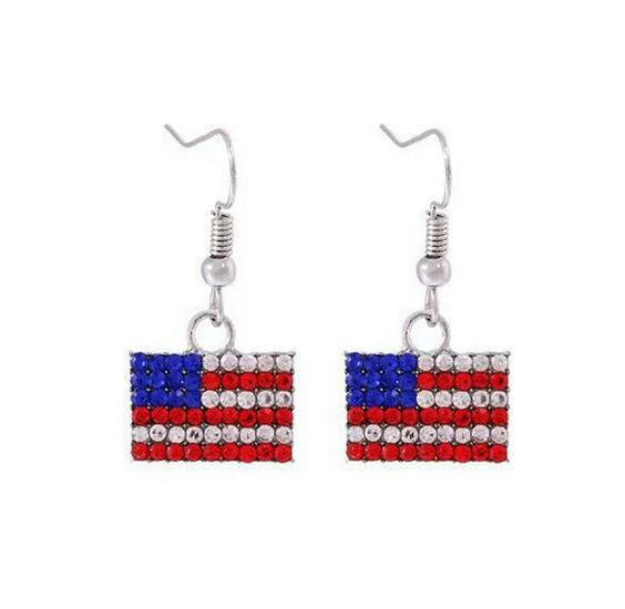 USA Independence Day Flag Wings Zinc Alloy Heart Earrings