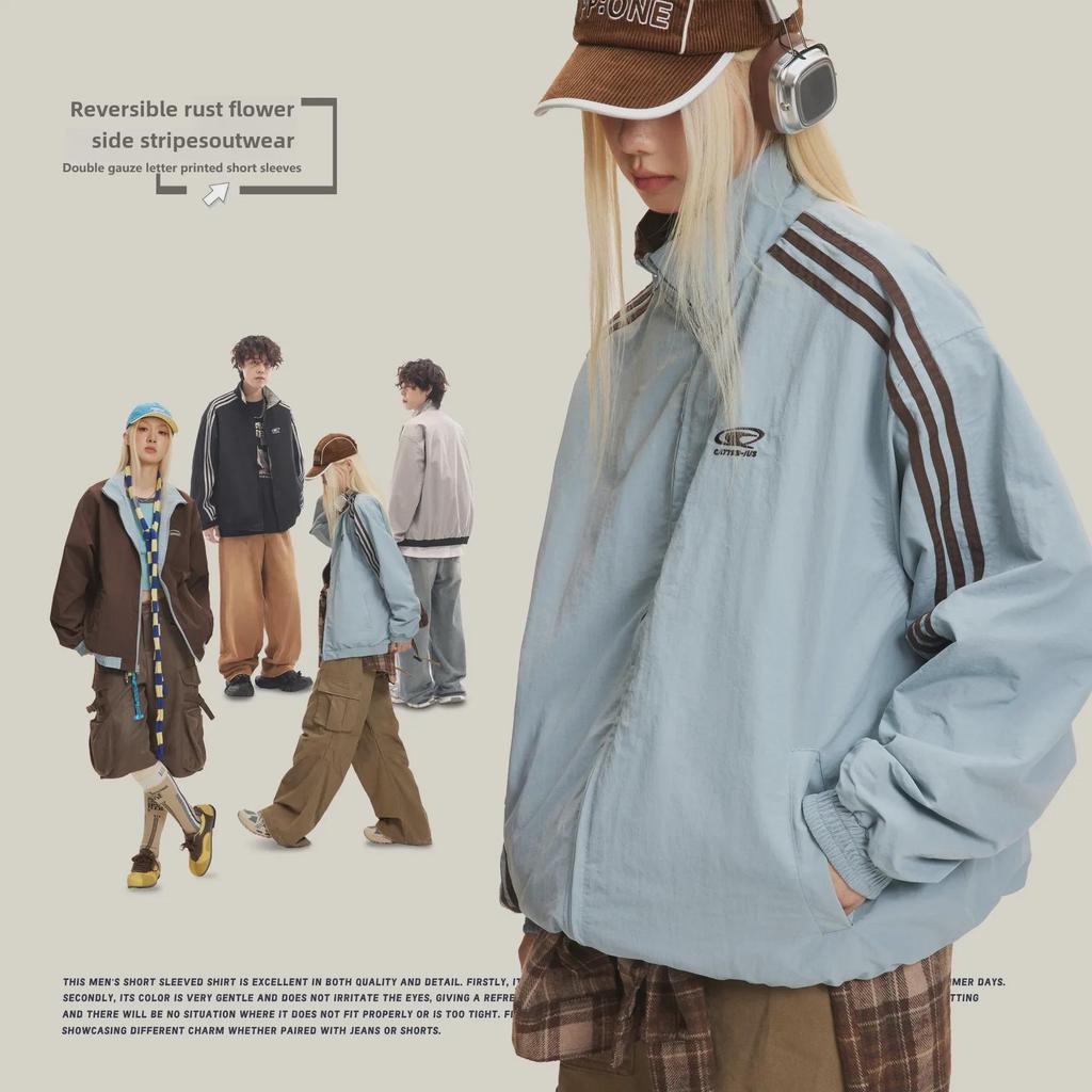 CATTEE Zweifarbige Kontrastjacke mit Stehkragen - Unisex Lässig Frühling/Herbst Lockere Passform