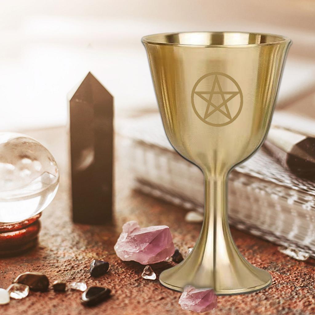 Pentagram Chalice 3.1 High Solid Brass Chalice Goblet Pentacle Brass Chalice Altars Rituals Prayers Anointing Decoration