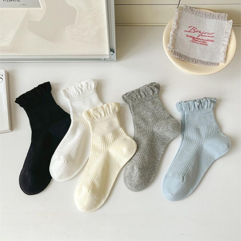 Lolita Fungus Edge Girl Stacking Socks Wind Korean Solid Color Short Socks Pure Cotton Sweet Lace Socks Children