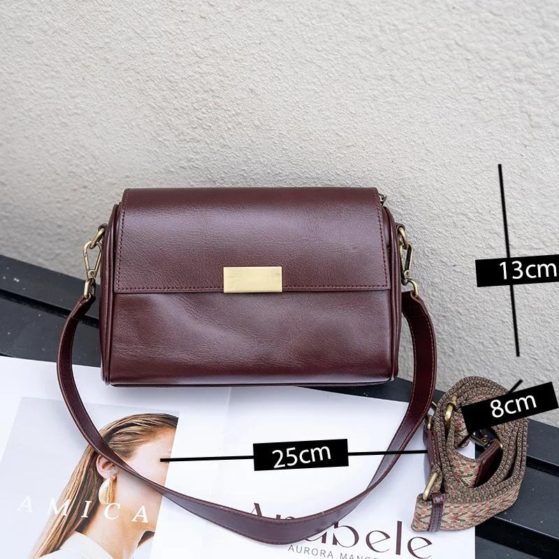 Genuine Cowhide Leather Women's Shoulder Bag Crossbody Bag Retro Versatile Ladies Underarm Fashi Luxury Brand Bag Wholesale