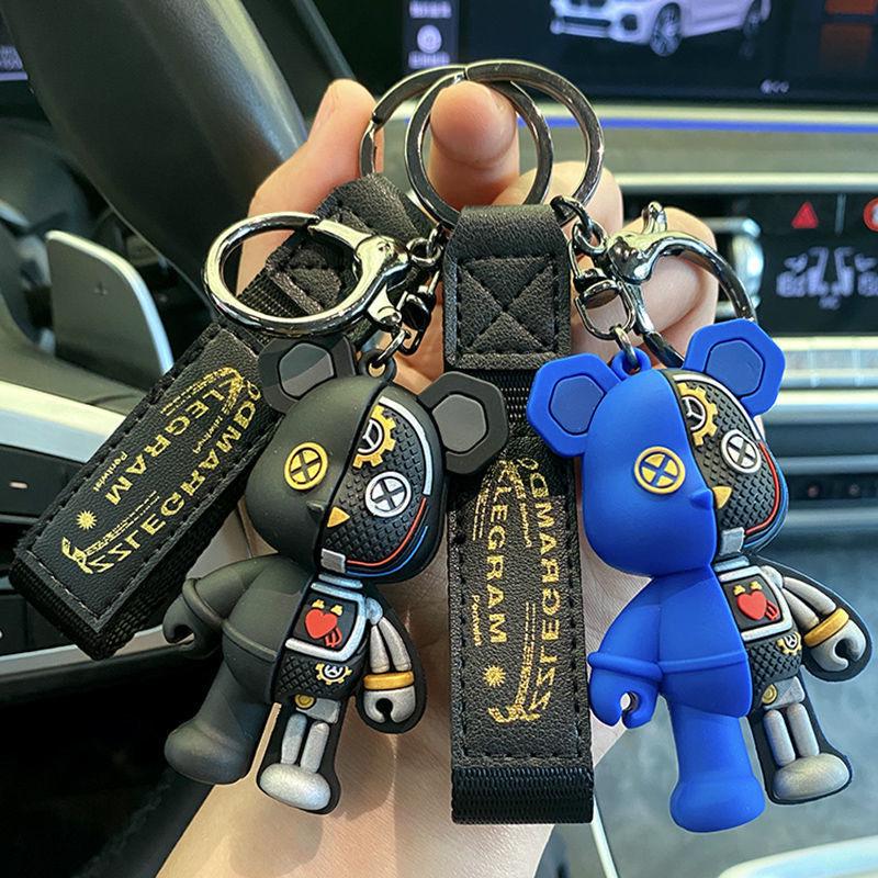Trendy Bear Cartoon Silicone Keychain – Cute Toy Pendant for Bags and Cars