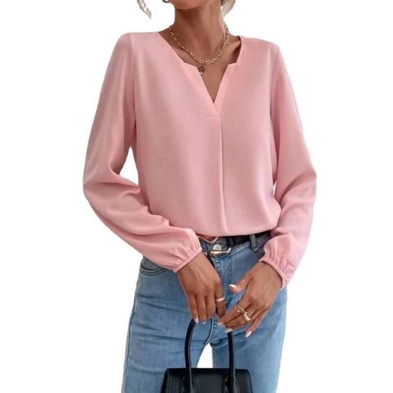 Loose Fitting Pullover Chiffon Style Commuting Solid Color Long Sleeved Base Shirt