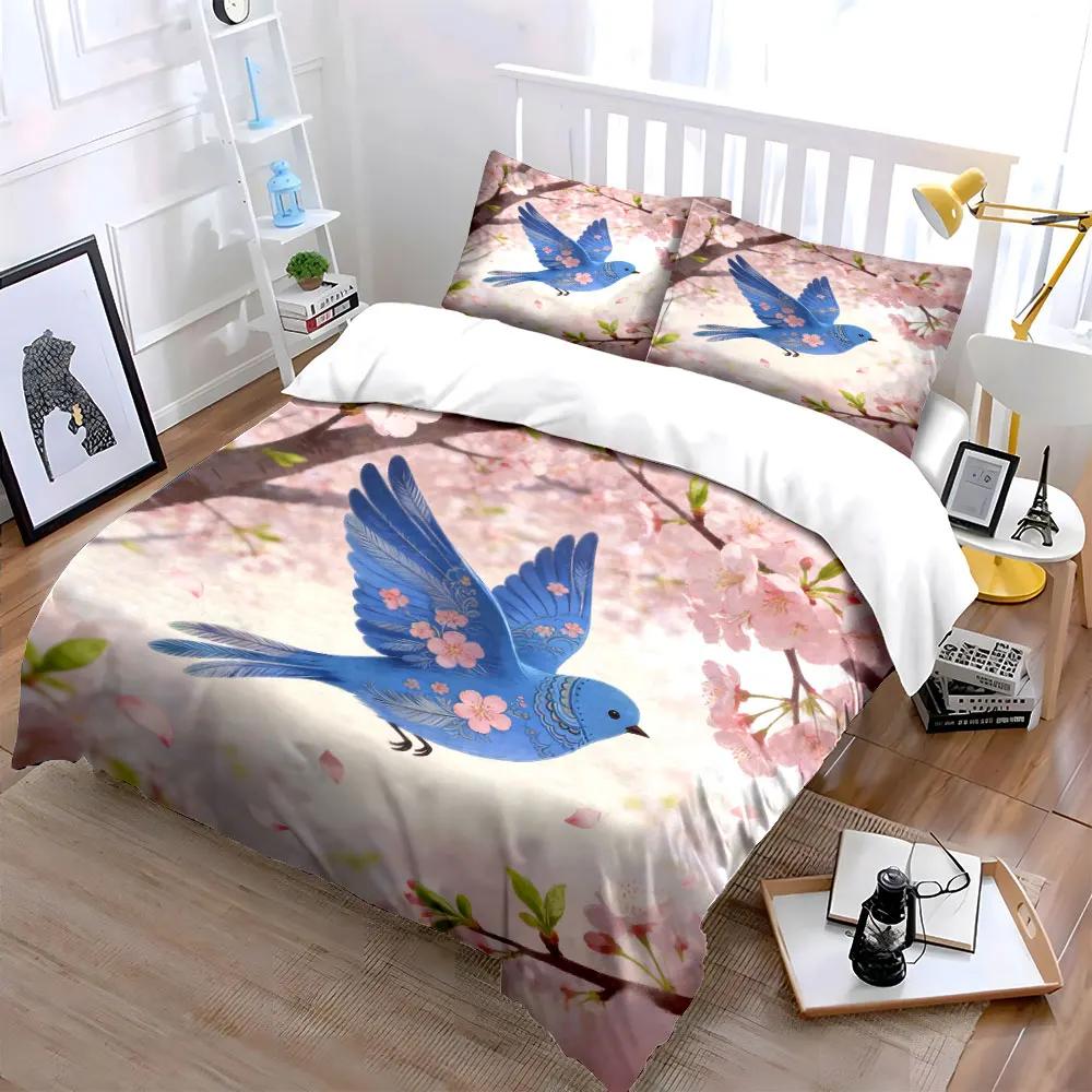Spring Bird Decoration Set Soft Comfortable Duvet Cover Bedding Set Included 1*Duvet Cover & 2*Pillowcases gift