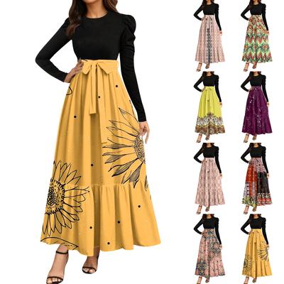 Women's Floral Print High Waist Fashionable And Elegant Dress