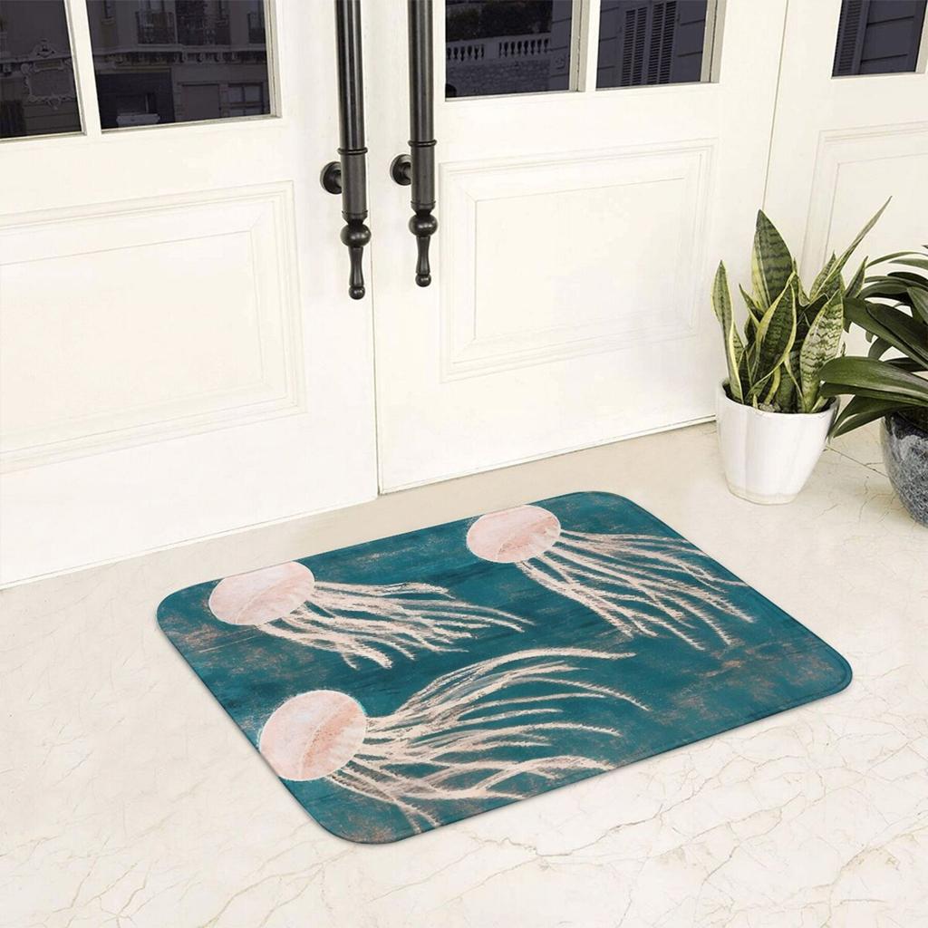 Jellyfish Design Non-Slip Kitchen Mat - Machine Washable, Polyester, Perfect for Bedroom & Entrance Door Decor, Christmas Decor