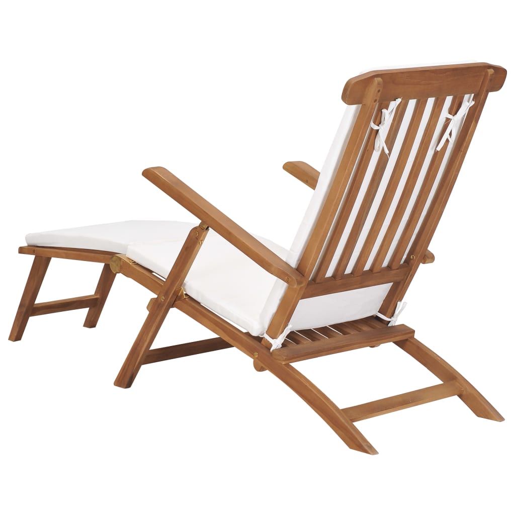 Teak Wood Reclining Chair with Cream White Cushion