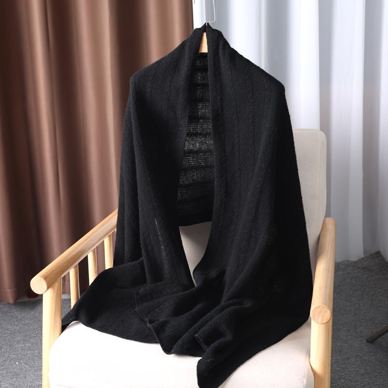 100% Wool Pattern Knitted Long Scarf For Women Winter Autumn Soft Warm Solid Color Minimalist Wrap Hijabs Dual-Use Shawls Female