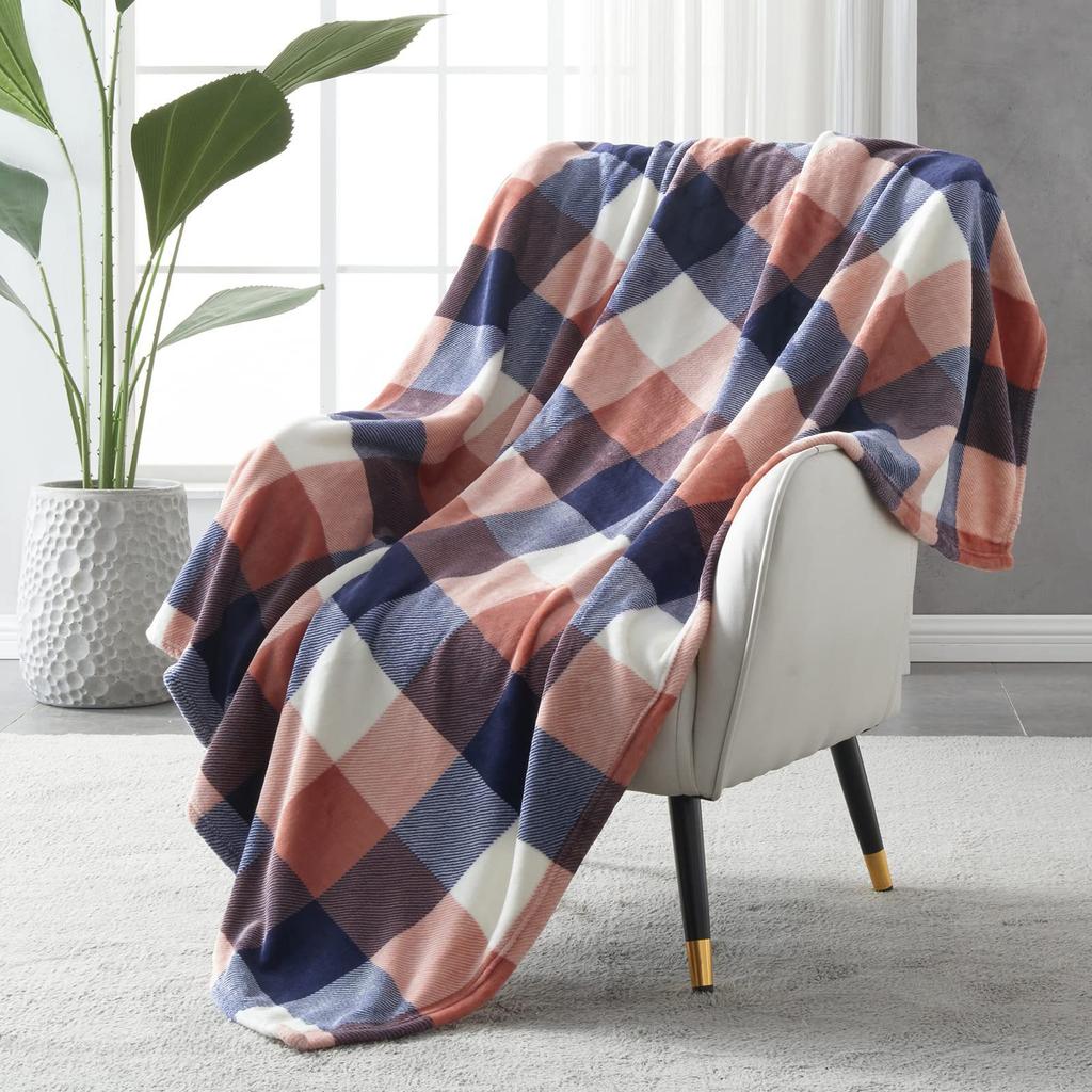 Plaid Flannel Blanket, Light And Comfortable, Four-Season Orange Plaid Blanket, Suitable For Bed Sofa Blanket
