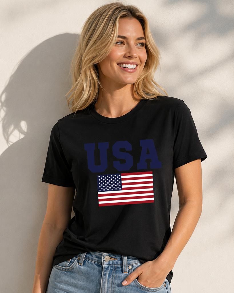 Unisex's Flag Pattern Casual Sports T-shirt American Letter Fashionable Round Neck Short Sleeved Casual Trend Cotton Unisex's Top
