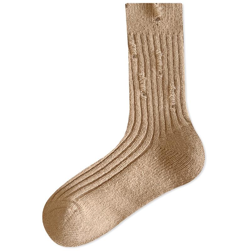 Season Socks Hole Stacking Socks Trendy Outer Wear Personalized Retro Fleece Thickened Warm Australian Fleece Medium Tube Socks