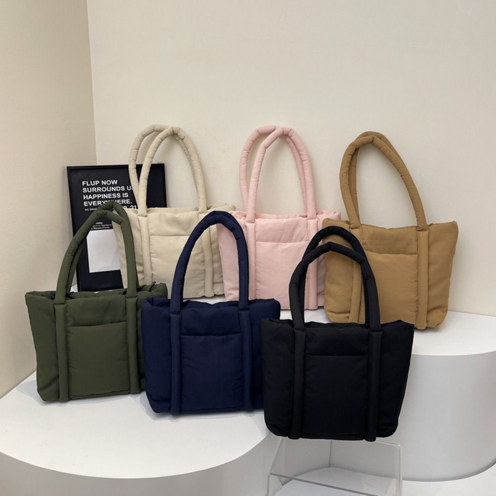 Large Capacity Down Cotton Shoulder Bag Solid Color Puffy Crossbody Bag Small Square Bag  Girls