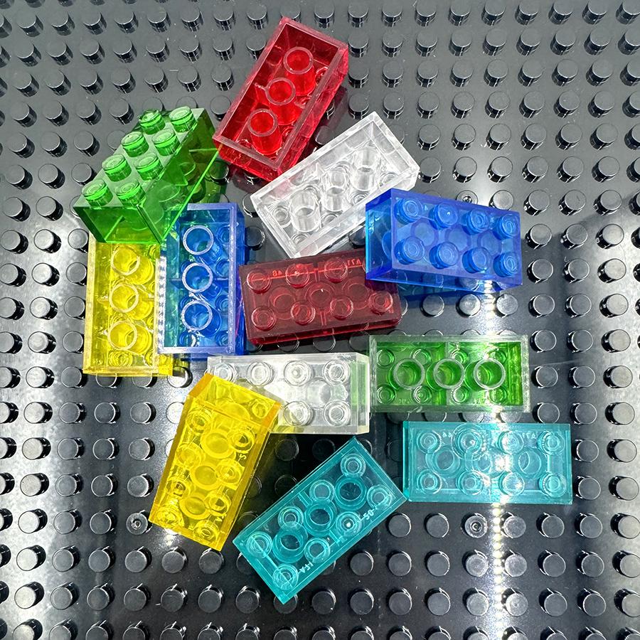 10pcs 2x4 Dots Small Particle Transparent Clear Brick Building Block Parts Toys for Children DIY House Waterfall Compatible 3001