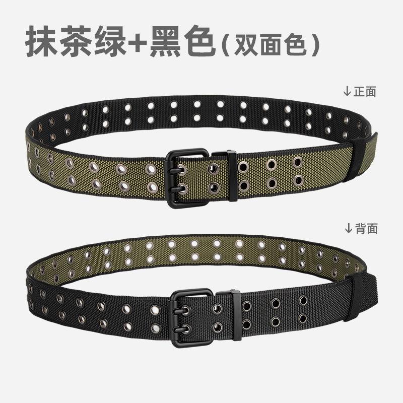 Belt New double-sided two-color double-pin buckle belt, personalized trend woven nylon wide belt