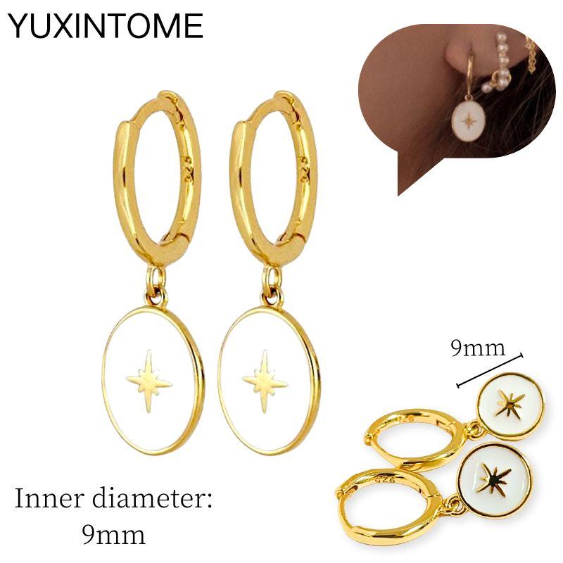 925 Sterling Silver Needle Vintage Square Round Pendant Earrings For Women Crystal Shell Geometric Earrings Fashion Jewelry