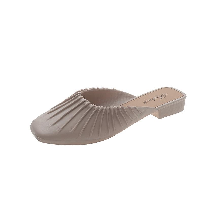 Folded Baotou Half-drag Women's Shoes Casual Versatile Low Heel - .CM Muller Shoes Square Head Four Seasons Shoes Women's Slippers