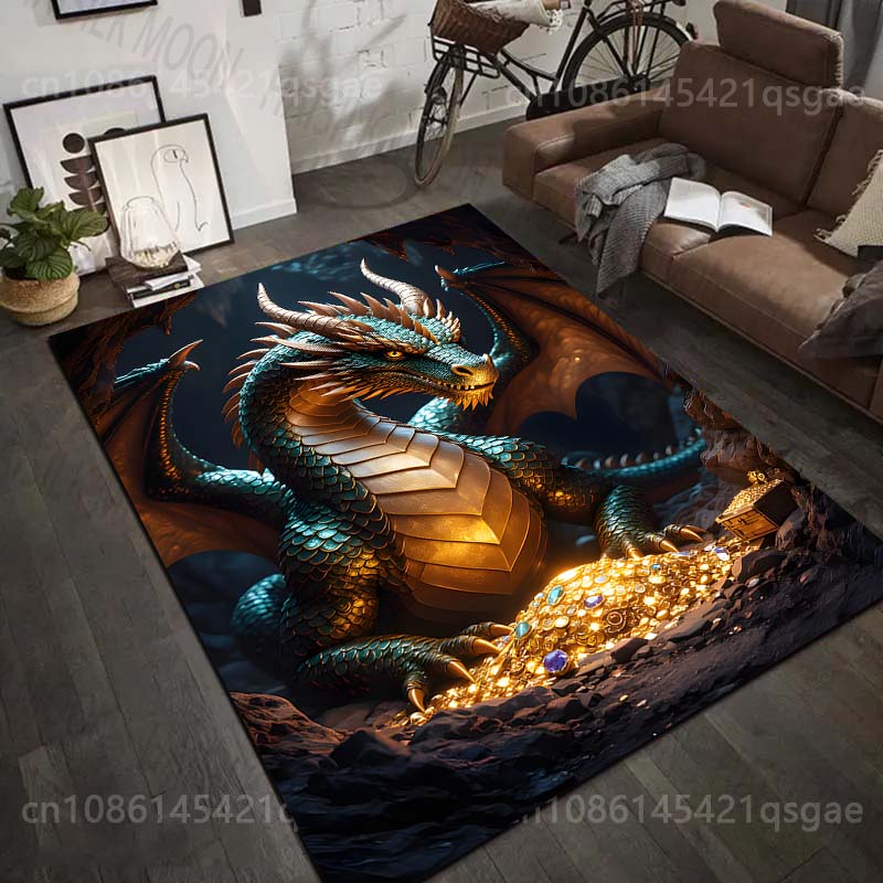 1PC Dragon Guarding Treasure Cave Pattern Rug Carpets for Bedroom Living Room Sofa Mat Creative Door Mat Cloakroom Home Decor
