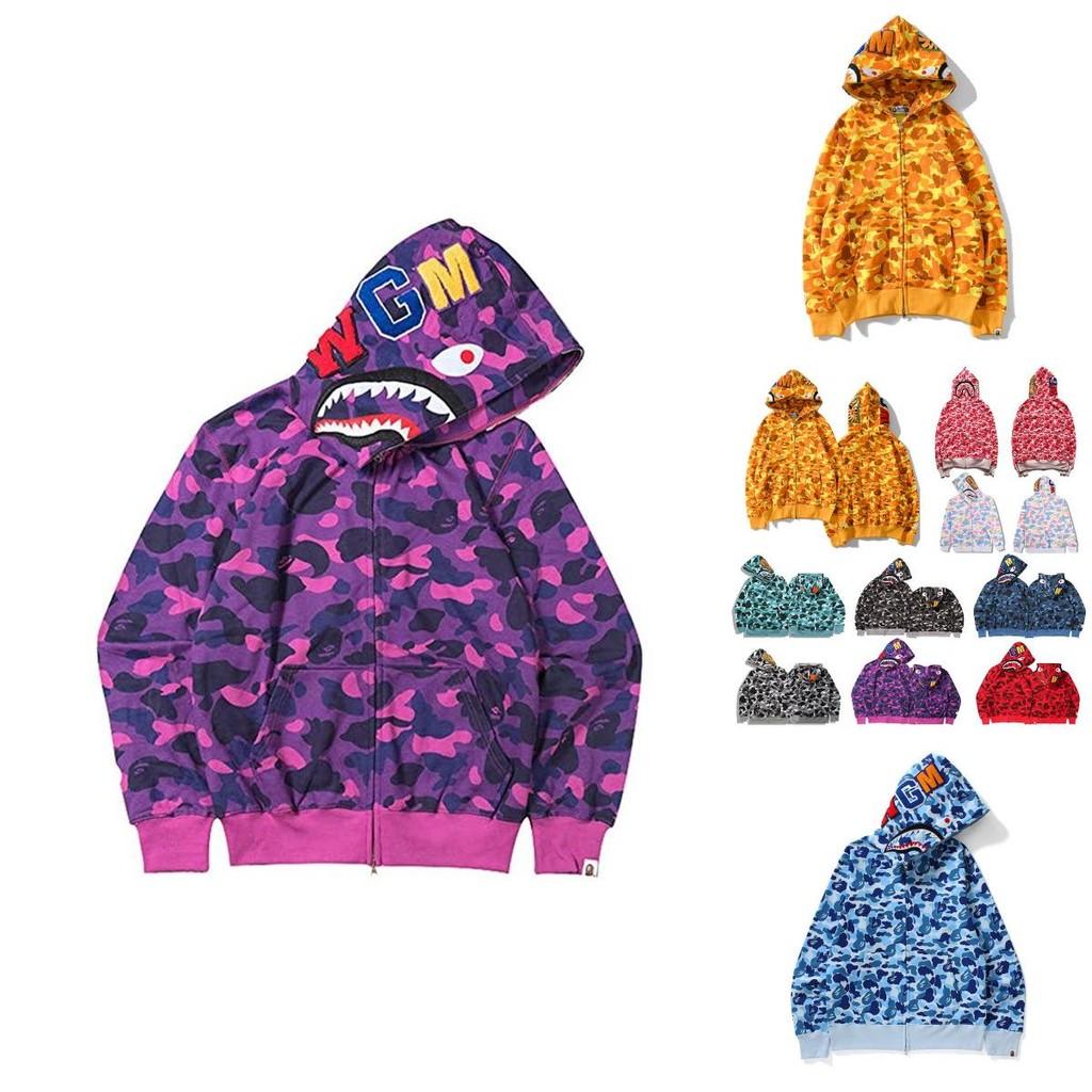 Vibrant Camouflage Hoodie Shark Printing Warm Streetwear For Men Women