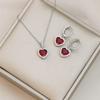 Women's Red Heart Jewelry Set: Necklace, Earrings, and Ear Cuffs - Japanese & Korean Niche Design for Autumn/Winter.