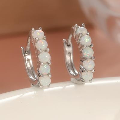 Silver Color Inlaid Imitation Opal Hoop Earrings for Women Classic Engagement Party Earrings Jewelry