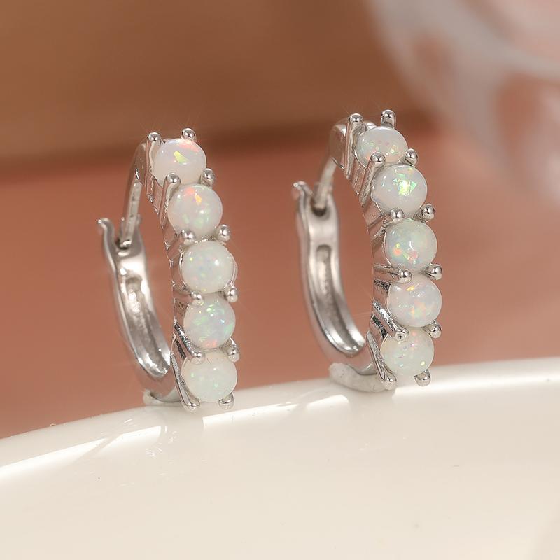 

Серьги-кольца серебристого цвета с инкрустацией имитацией опала для женщин, классические серьги для помолвки, ювелирные изделия серебряный