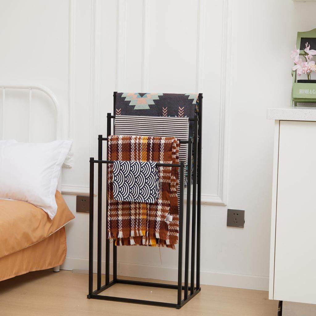 Floor-Standing Metal Towel Rack with No-Drill Multi-Layer Storage for Bathroom, Bedroom, or Balcony