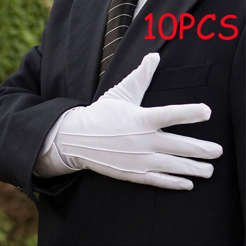 10 szt. Białe Bawełniane Rękawiczki Męskie Formalne Rękawiczki do Smokinga Mundurowe Rękawiczki Straży Honorowej Ceremonia Parady Kostium Cosplay Monety Biżuteria Rękawiczki Kamerdynera