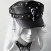 2000s Punk Rivet Studded Cricket Cap With Skull Crossed Decor Beret Hat For Women Western Theme Party Casual Outfit Accessory