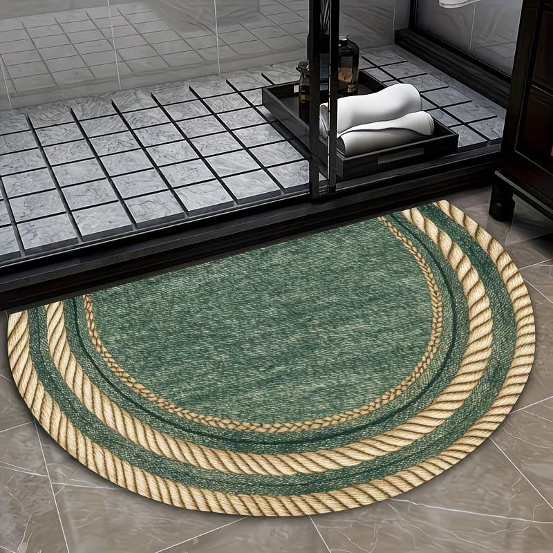Tapis de bienvenue semi-circulaire moderne motif tissé vert tapis d'entrée demi-lune tapis de sol lavable antidérapant pour cuisine salle de bain 60x90cm-Felt