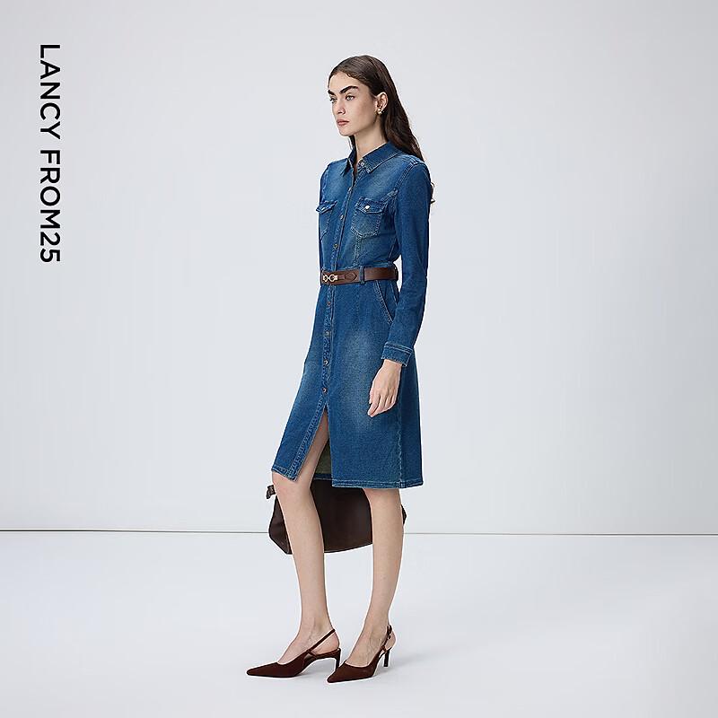 LANCI French Retro Cotton Slimming Denim Shirt Dress