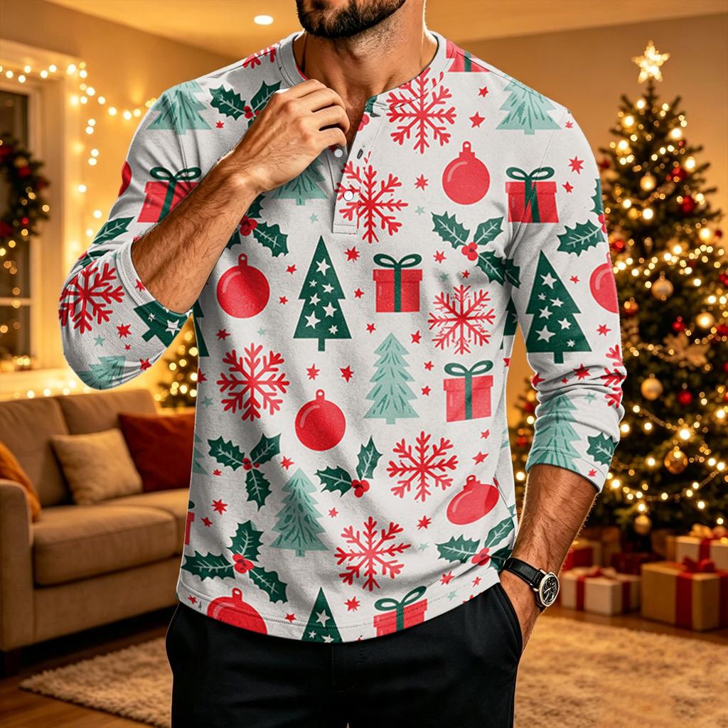 Men's Christmas Printed Long Sleeve Shirt