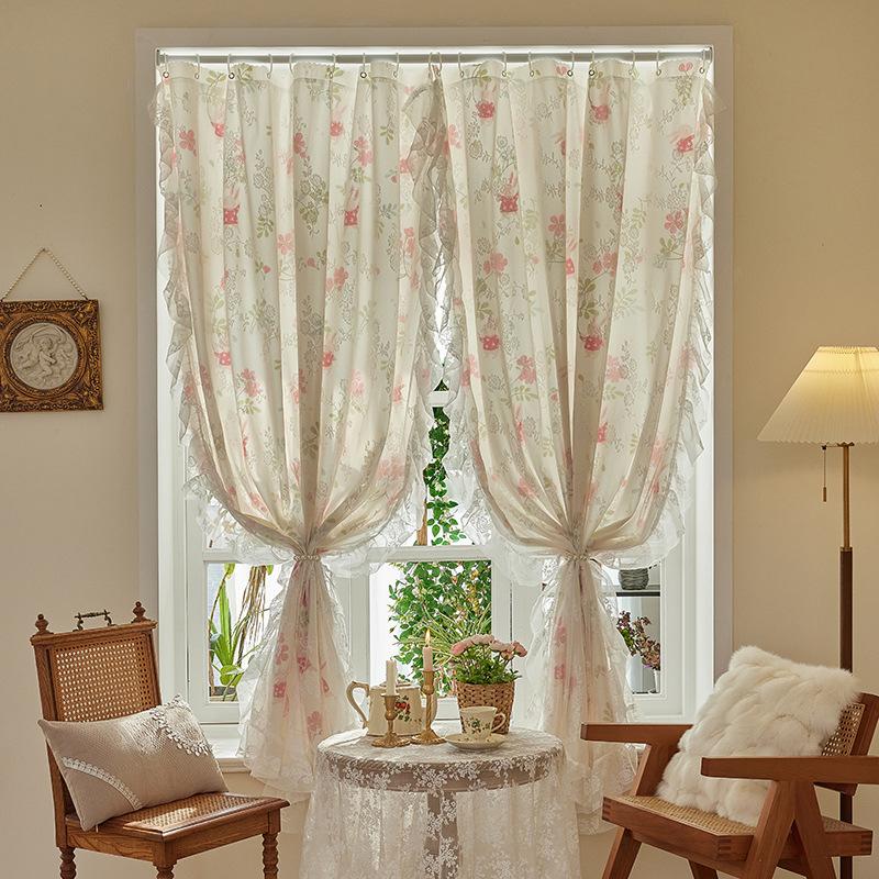 

Кружевная светонепроницаемая марлевая штора непрозрачна для света, установка без сверления, шторы для спальни, эркер, французские шторы 1.0 * 1.0 (with rod 63-110)