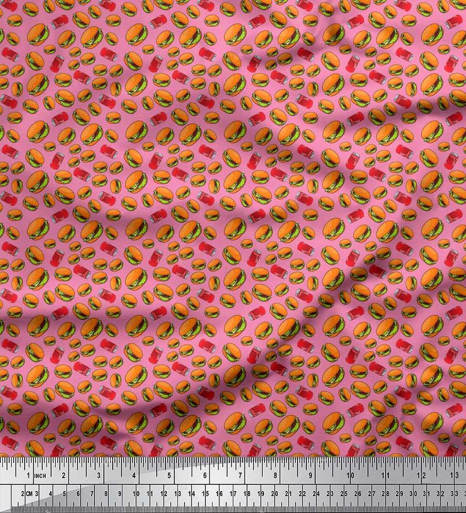Soimoi Japan Crepe Satin Fabric Coke & Burger Food Printed Craft Fabric by the Metre 42 Inch