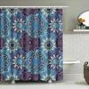 Blue Boho Mandala Bath Shower Curtain Floral Pattern Decorative Rug Mat For Bathroom Polyester Fabric With Hook Loop Holder Ring