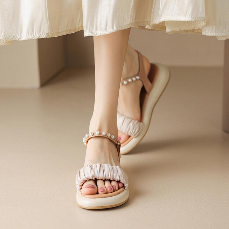 Summer Women's Casual Sandals Comfortable Soft-soled Non-slip Thick-soled Sandals Buckle Empty Round Head New One-word Sandals