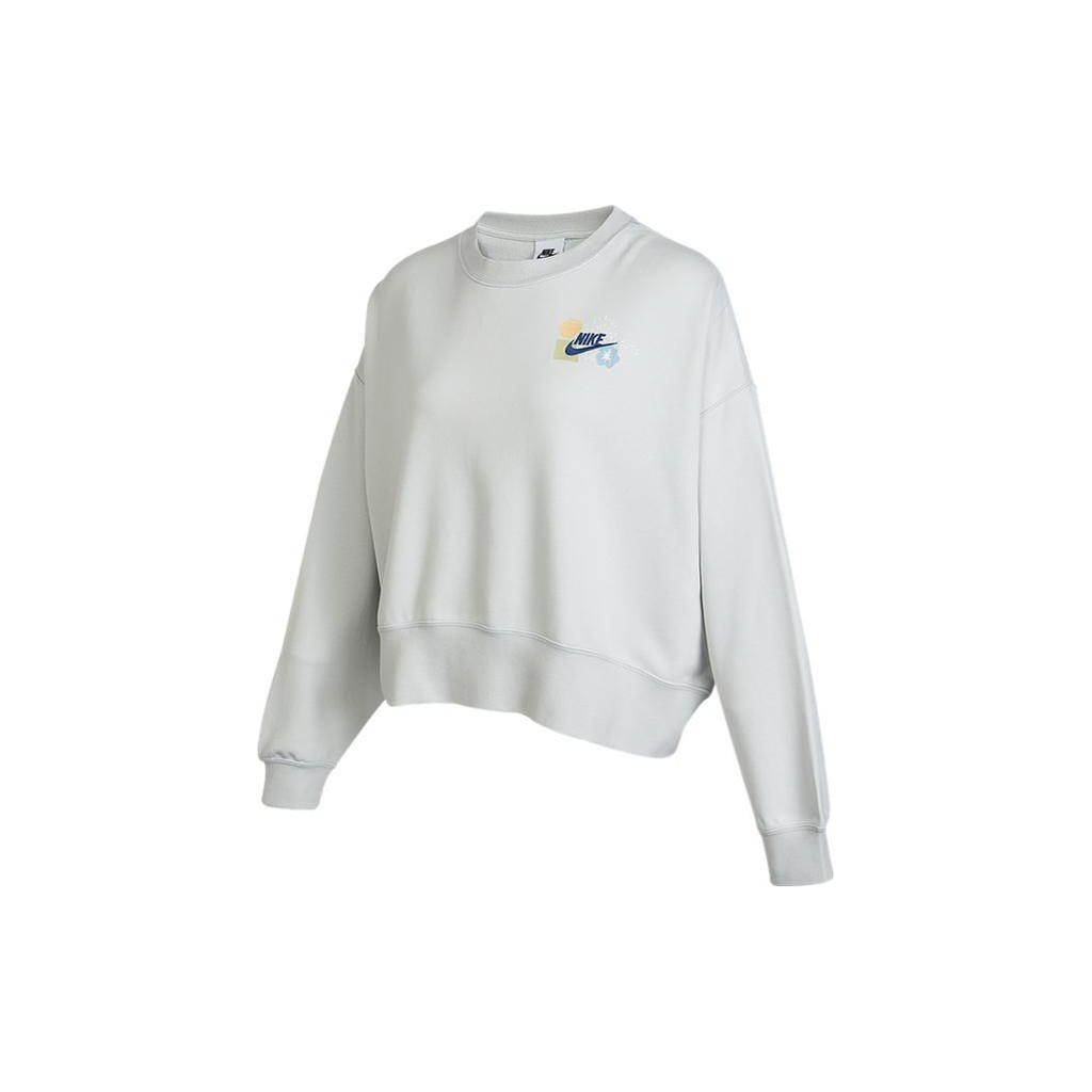 Nike Sportswear French Terry Logo Embroidered Oversized Crew Neck Sweatshirt Women Tops Grey DR7837-025