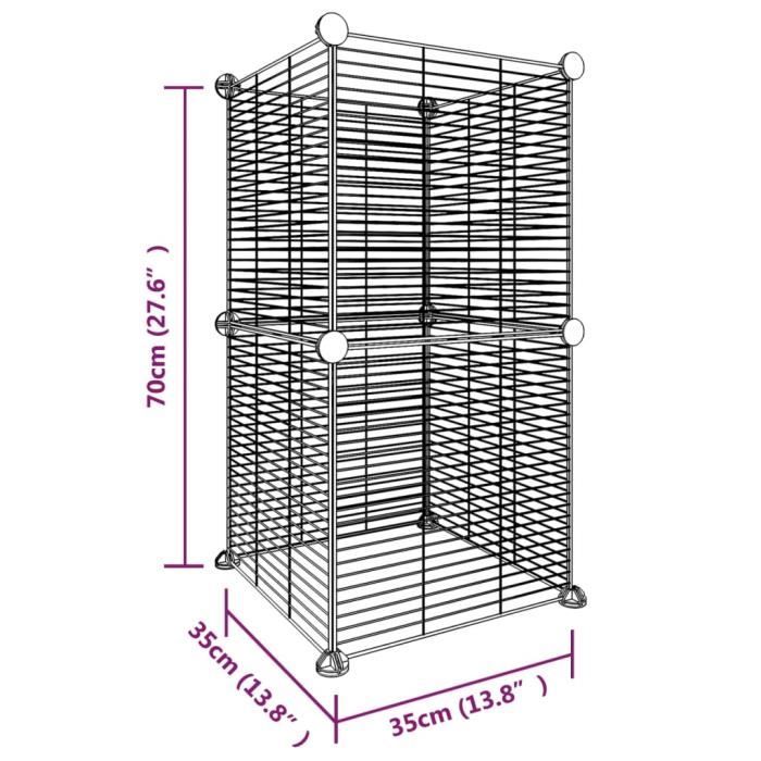 3114034 vidaXL Cage animaux de compagnie à 8 panneaux Noir 35x35 cm Acier