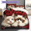 Ragdoll Cat and Rose Pattern Bedding Home Decoration Birthday Gift (1 * Duvet Cover + 2 * Pillowcase, Without Core)