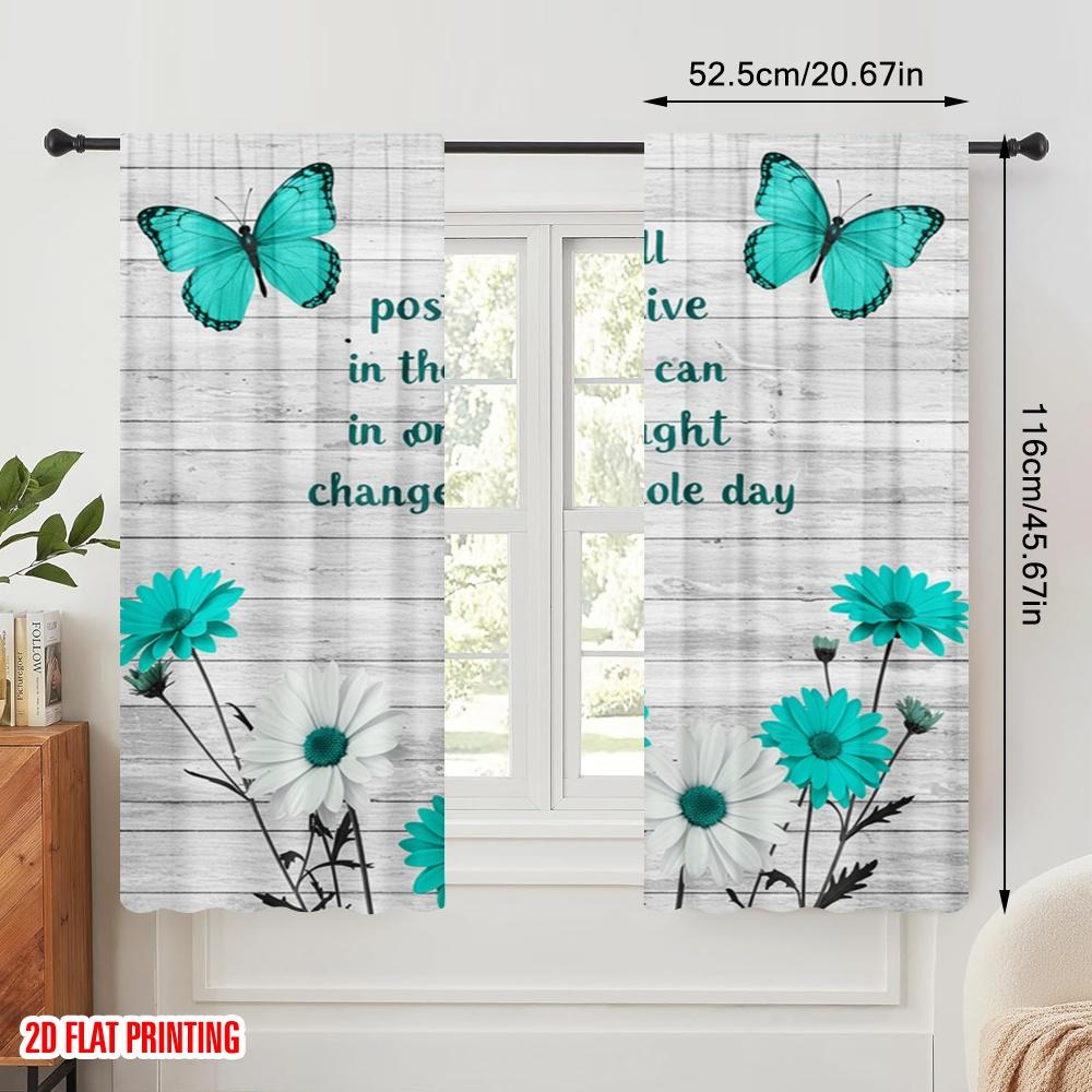 2pcs 2D flat printing Drapes Positive Thought Change Day Butterflies 100% Polyester Without Electricity Birthday Party Perfect