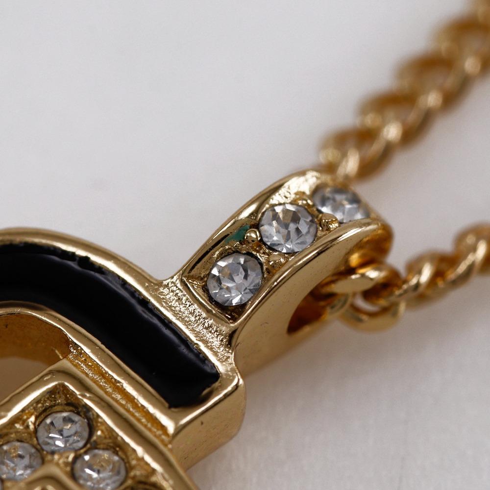 Dior CD Logo Necklace Plated Gold/Rhinestone 7.2g Women Used