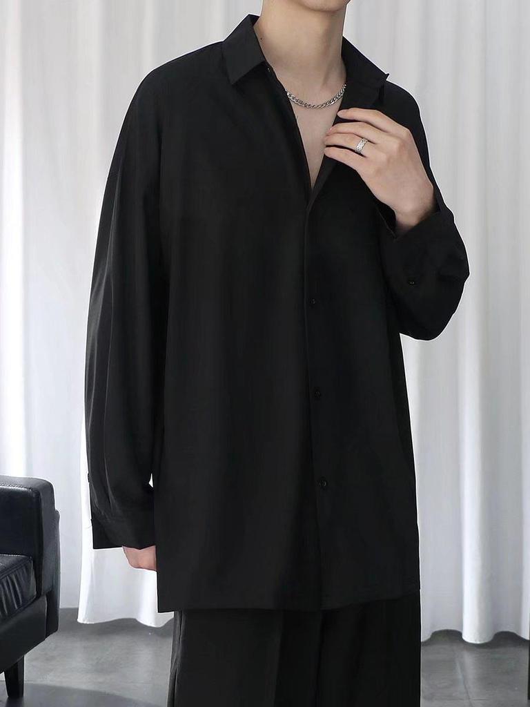 Korean Style Men's Trendy Wrinkle-Free Chiffon Long Sleeve Shirt