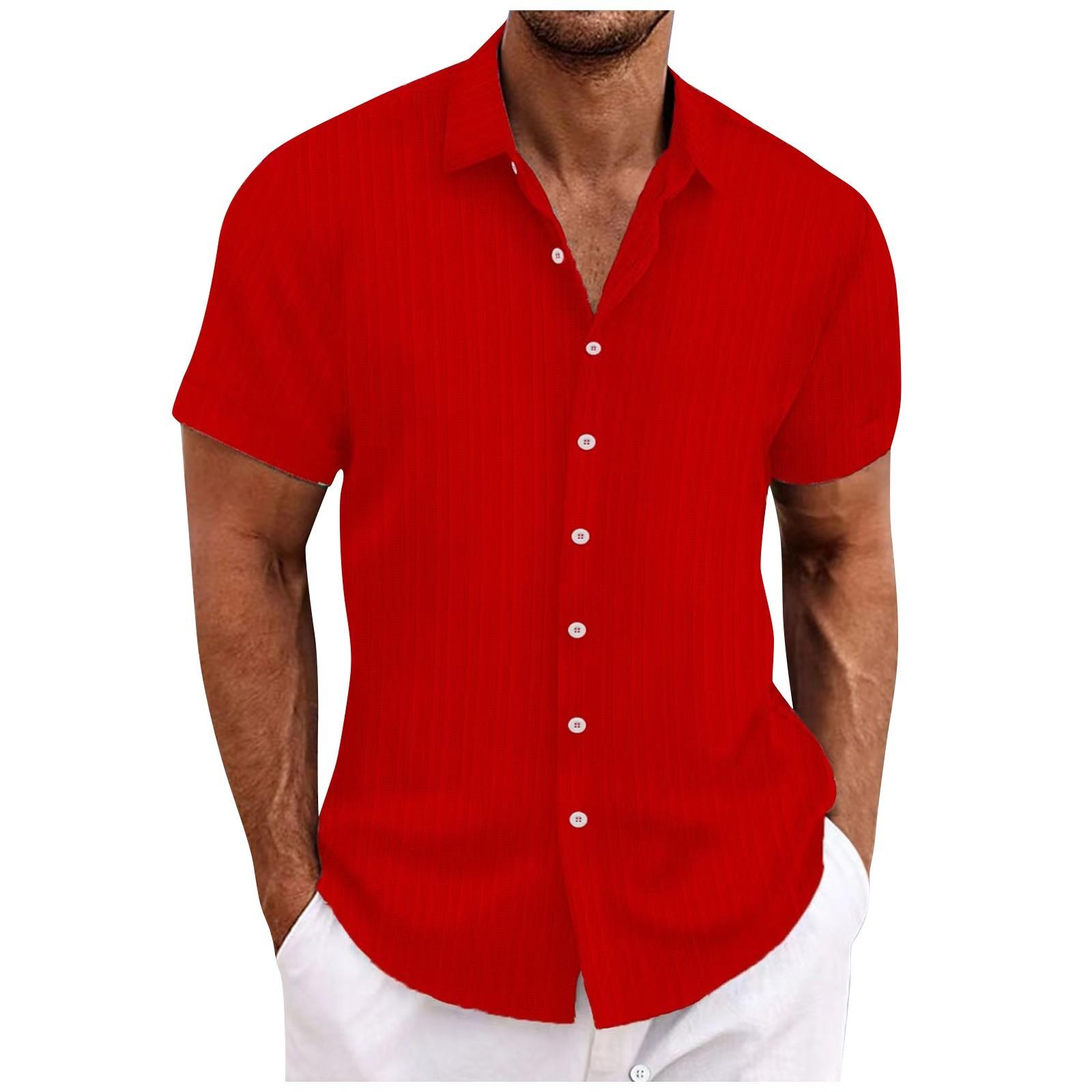 

Men s Summer New Loose Print Short Sleeve Shirt Cardigan Beach Shirt XL червоний