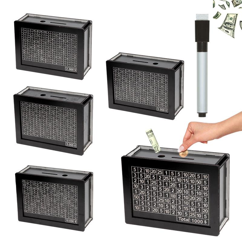 1000USD Black Reusable Piggy Bank With Money Goal Counter Piggy Bank DIY Saving Money Box For Helps The Habit Of Saving