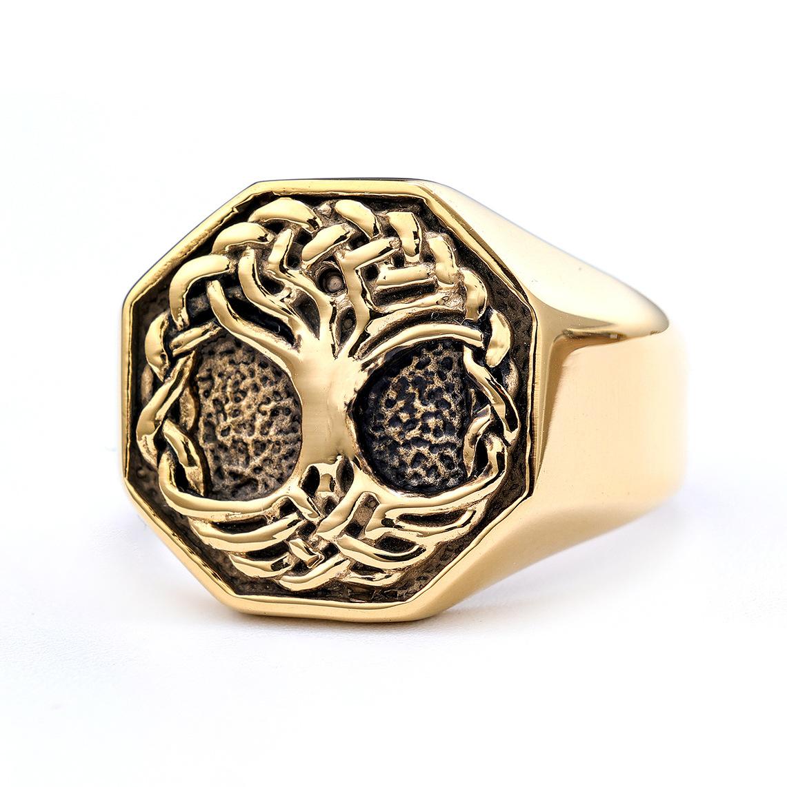 

Дерево Життя Панк Золотий, Сталевий Титанова Сталь Кільце Прикраса 11