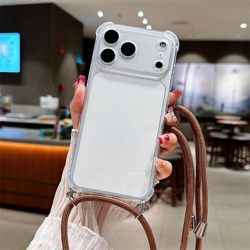 Crossbody Lanyard Shockproof Case For iphone 17 Air 16 16E 15 14 13 12 11 Pro Max Plus Silicone Soft TPU Clear Back Cover