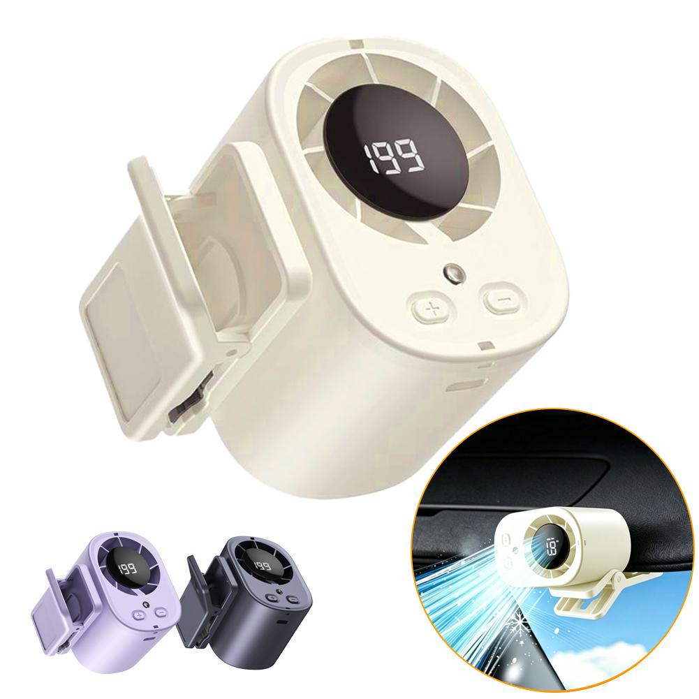 Clip-On Car Cooling Fan with Temperature Display, USB Rechargeable Portable Fan for Sun Visor, 3-Speed Adjustable, Low Noise
