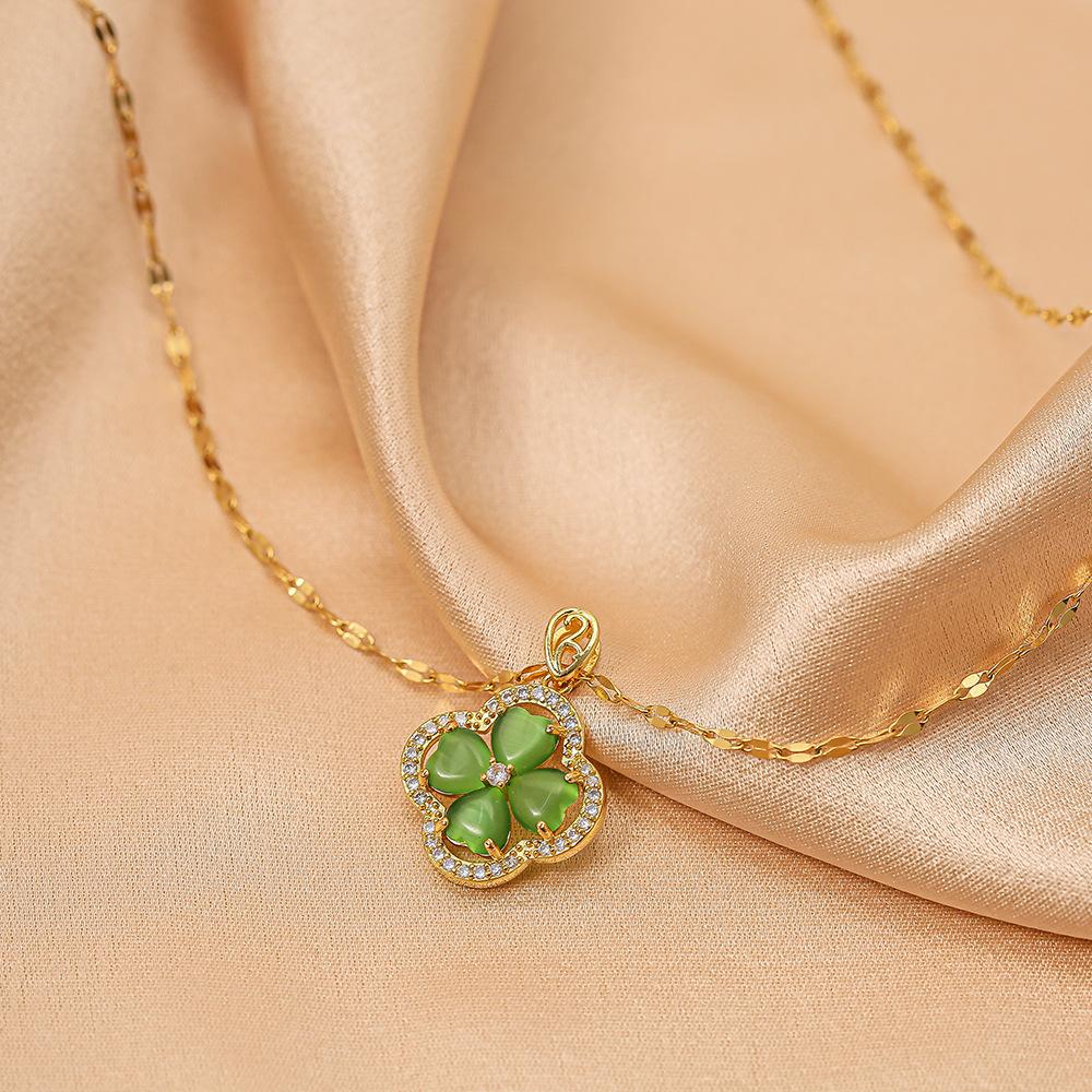Golden Luxury Diamond Titanium Steel Necklace Women Fashion Slim Waist H Pendant Collarbone Chain