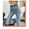Vår och höst damjeans med hög midja Elastiska smala tunna jeansjeans med breda ben och mikroflare byxor